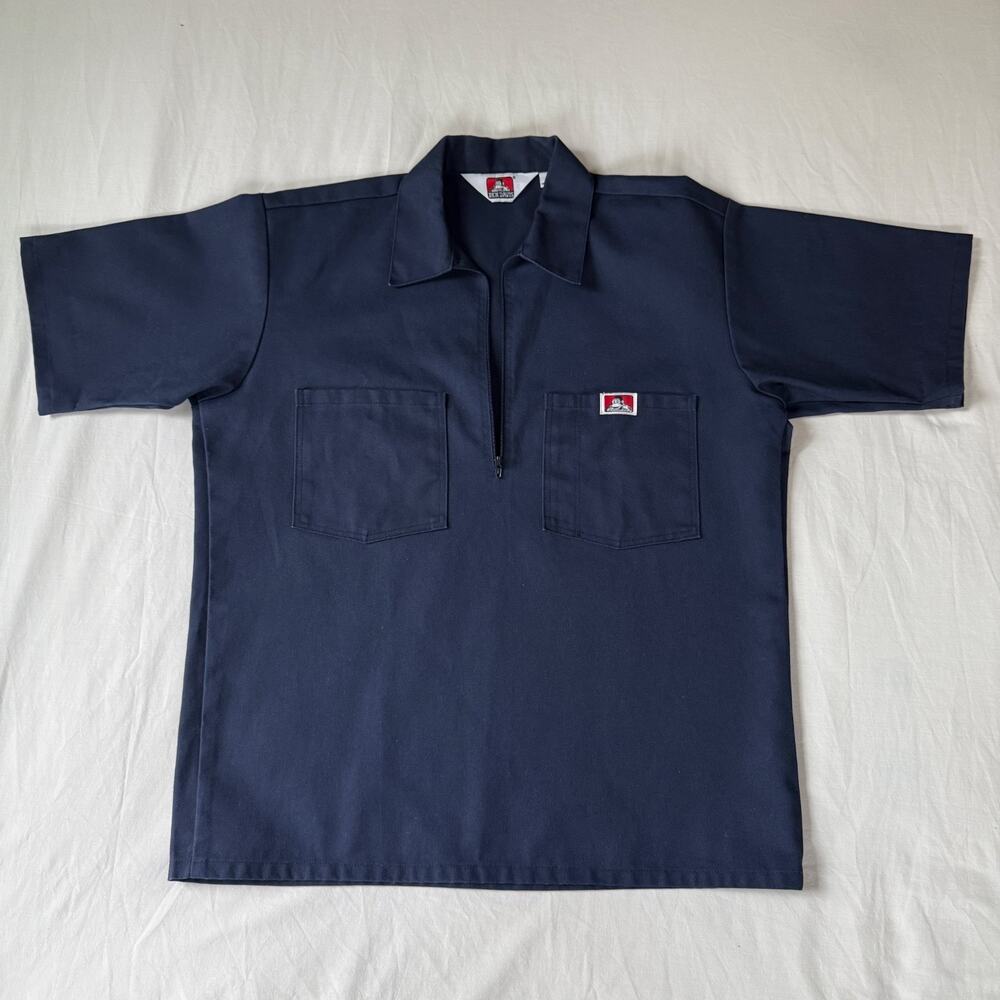 Ben Davis Half-Zip Workwear Shirt Mens Small Navy Blue Made in USA Short Sleeve